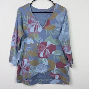 Fresh Produce Shirt Women M Floral 3/4 Sleeve Tropical Asymmetrical Boho Coastal